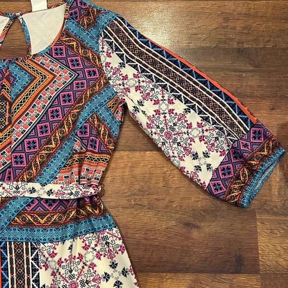 Bohemian Boho Mini Dress Women's Colorful Pink Owl 3/4 Women’s Size Small - Picture 3 of 8